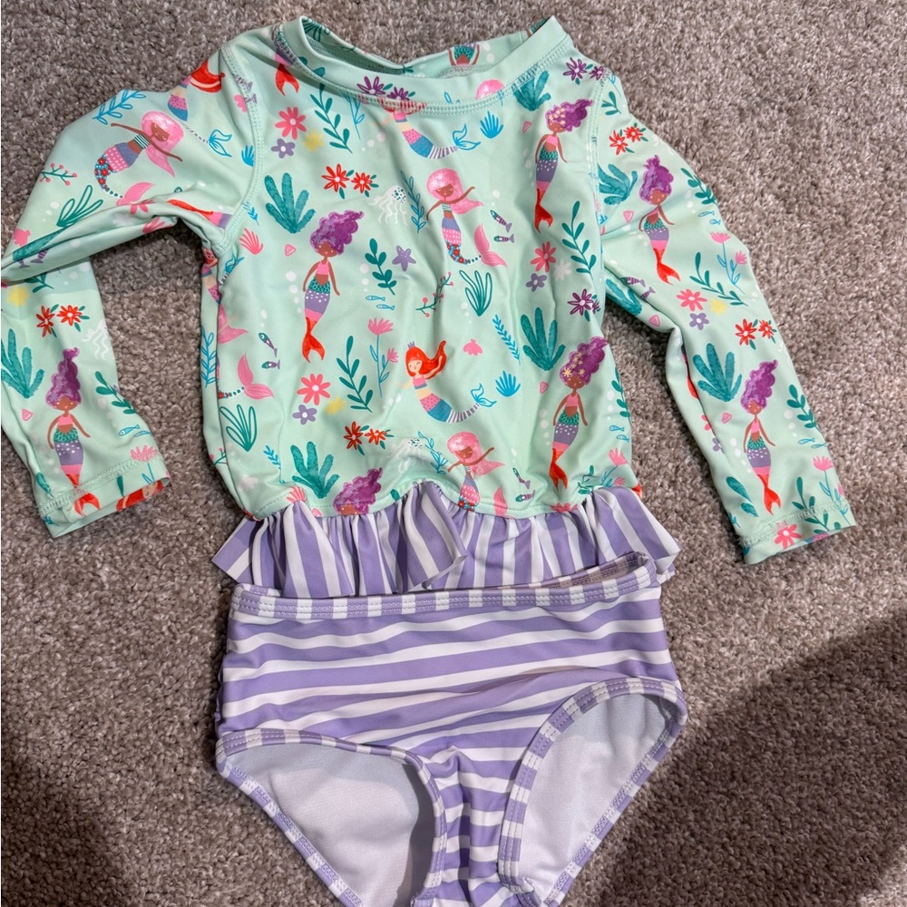 Ruffle Butts Mint Mermaid Rashguard Set